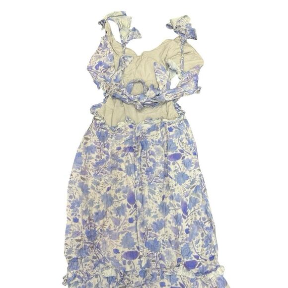 ASTR the Label Cassis Floral Ruffle Maxi Dress Light Blue Cutout XS Boho - Picture 10 of 13